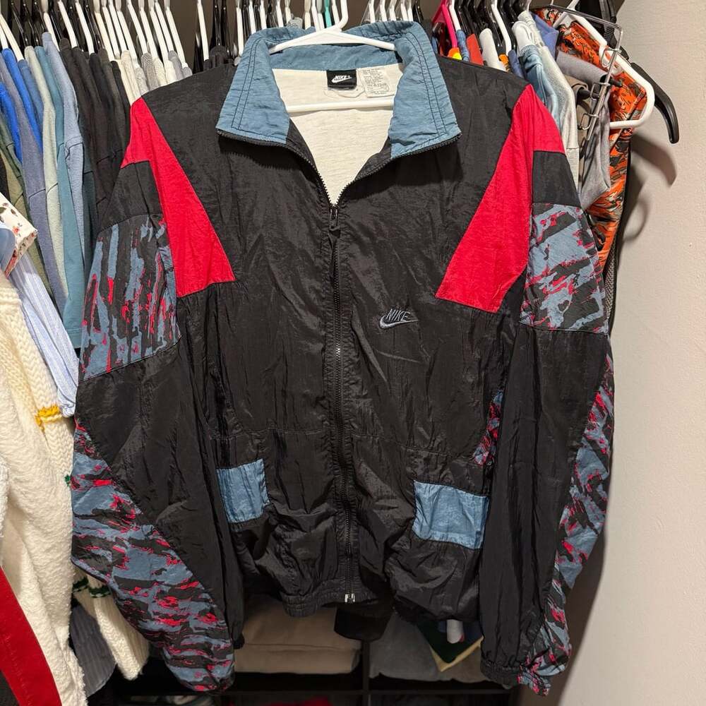 90s vintage Nike Windbreaker Jacket Size XL Black Red Blue Colorblock